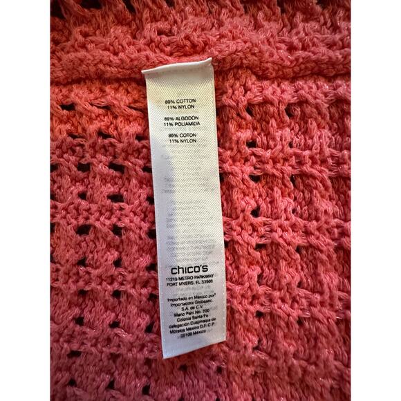 Chico’s Women’s Coral Open Knit Cardigan – Size 2 (XL) CoastalGrandma Boho - Picture 8 of 8